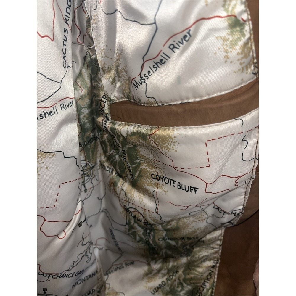 Vintage 90s Marlboro Brown Leather Bomber Jacket With Map Lining Design Men's L - Picture 11 of 11
